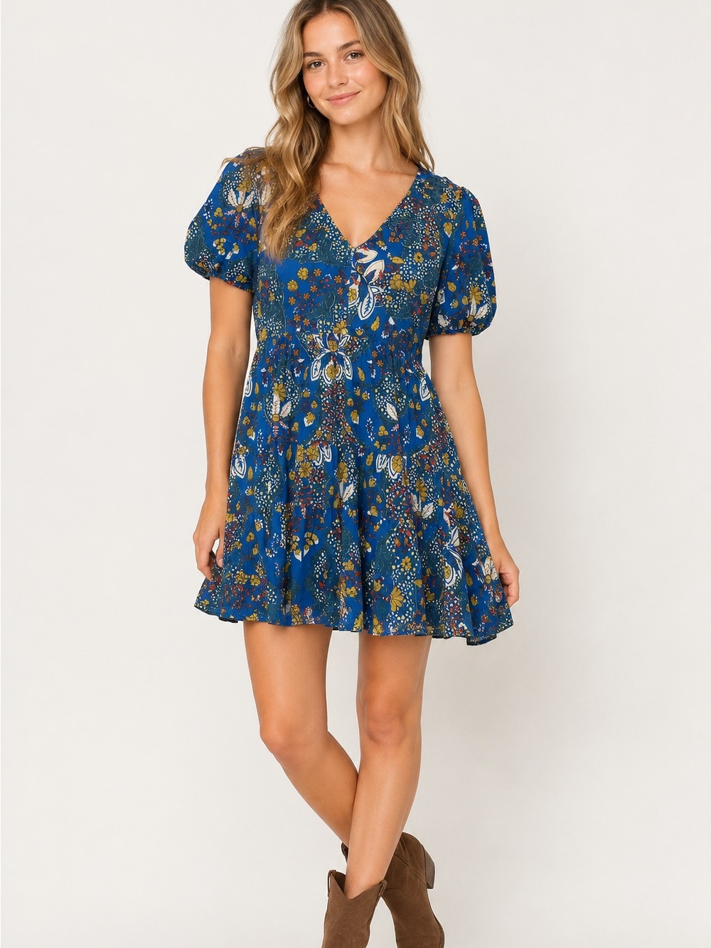 Tuckernuck boho Anna Cate Sloan Dress Blue Floral Print size M 100% Cotton